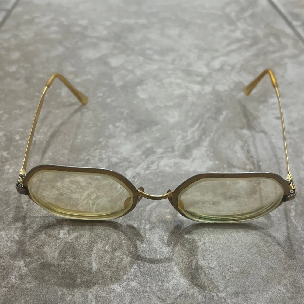 Vintage Hexagonal Gold Geometric Eyeglasses M/C 5 1/4 USA Retro Frames